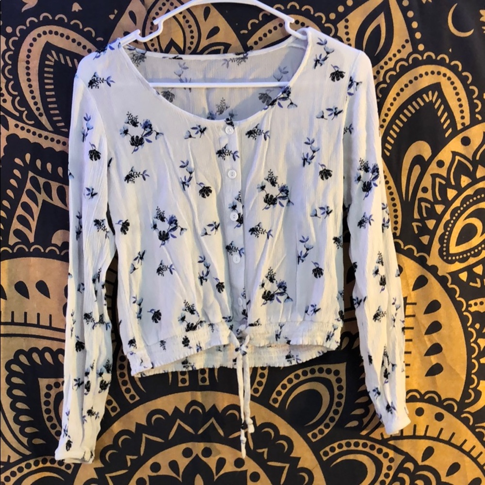 Blue and white floral crop top